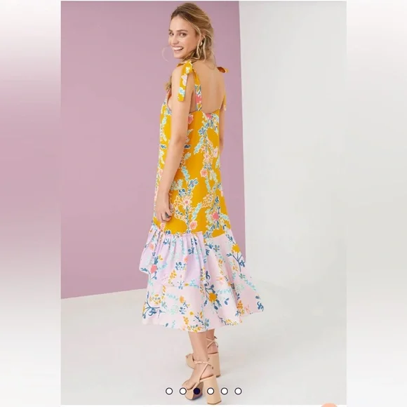 NWT Alivia The Lilly Fantasy Floral Sunshine slip midi tie shoulder summer dress - Picture 3 of 15